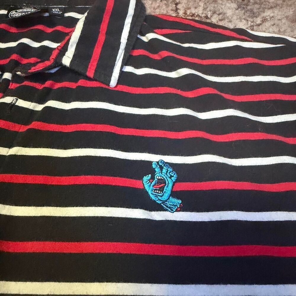 Y2K 00s Santa Cruz Skate Surf striped polo embroidered Size XXL